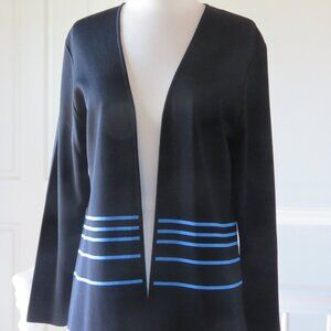 Misook Open Cardigan Sz Small Black Blue Accents Sweater Women’s Office Business